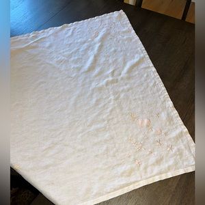 Vintage white table cloth with pink embroidery